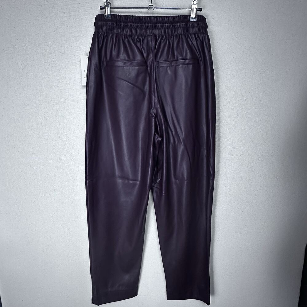 Women's High-Rise Faux Leather Tapered Ankle Pull-On Pants Sz S NWT Burgundy - Picture 10 of 15